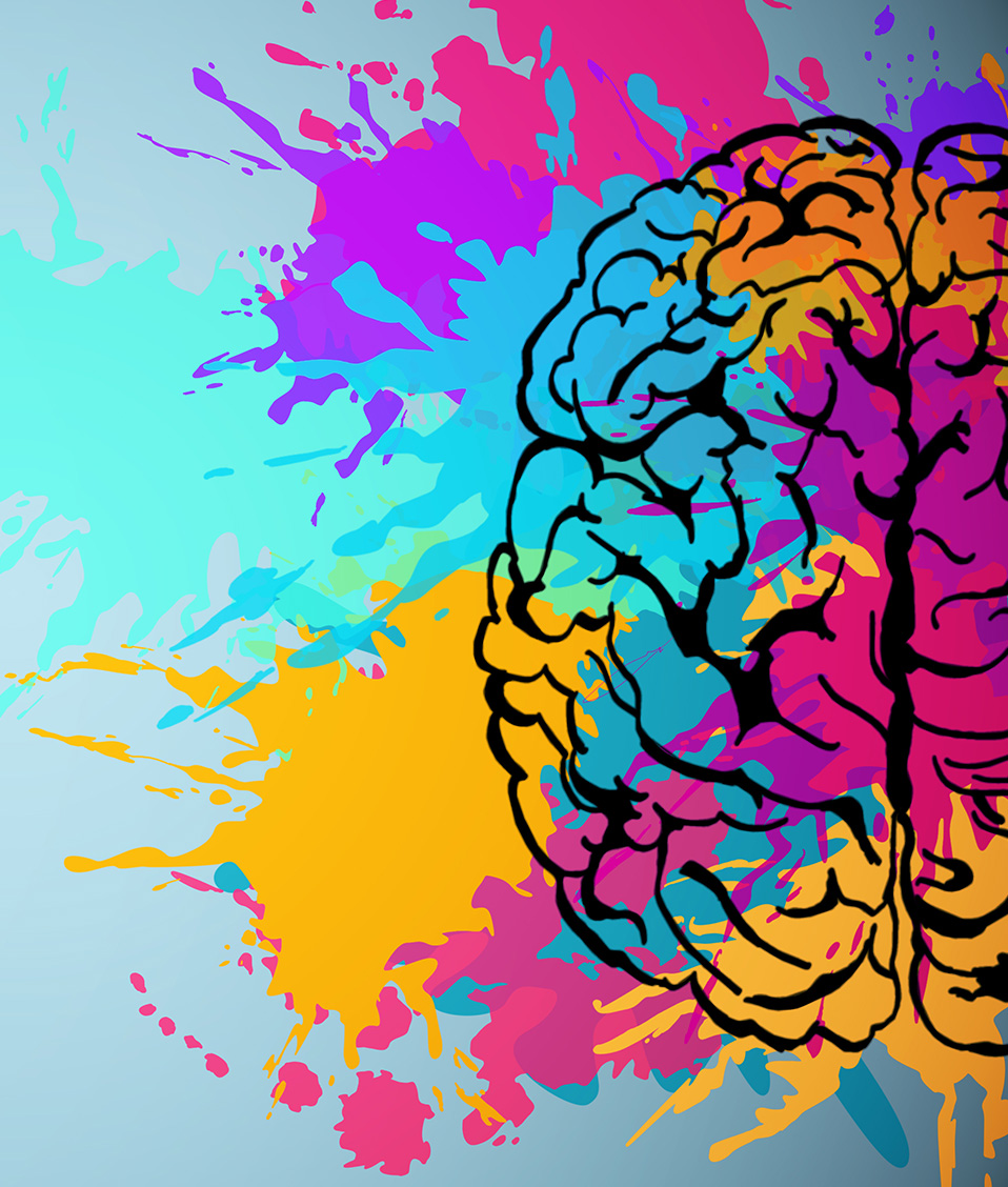 Ilustración de un cerebro multicolor